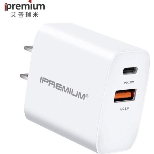 Ipremium Usb fast charger quick charge 3.0 18W Dual Port USB C Power Adapter for mobile phone tablet iPhone 12 Mini/ AirPods Pro