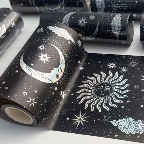 Flash Starry sky Moon Star Background Masking Washi Tape Silvery Decorative Adhesive Tape Decora Diy Scrapbooking Sticker Label
