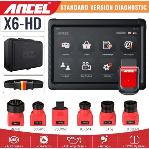 ANCEL X6 HD 24V Heavy Duty Truck OBD2 Diagnostic Tool Bluetooth Full System ABS DPF Oil Reset OBD 2 Trucks Scanner Bus Excavator