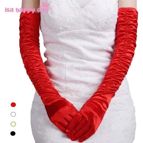 Stock Satin Elbow Length Long Brides Gloves Wedding Bridal Accessory 52cm Wedding Gloves Cosplay Christmas Party Assessories