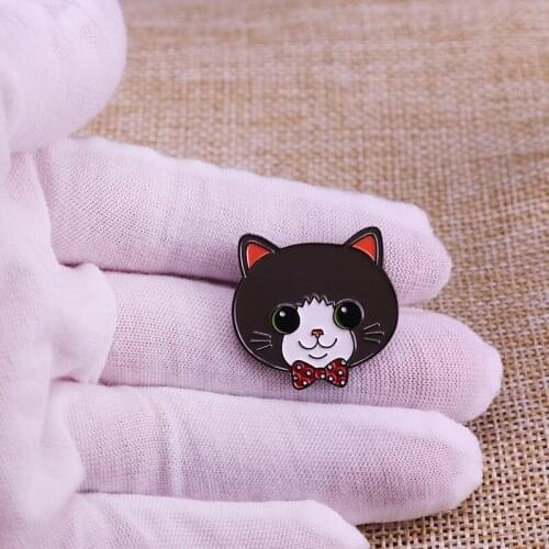 Cartoon bowknot cat enamel pin cute animal brooch