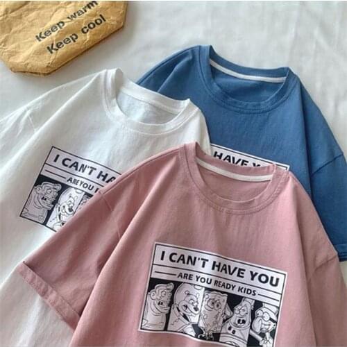 Cute Cartoon Print T shirt Women Spring Summer Short Sleeve Round Neck Tshirt Femme Cotton Spandex T-shirt Woman
