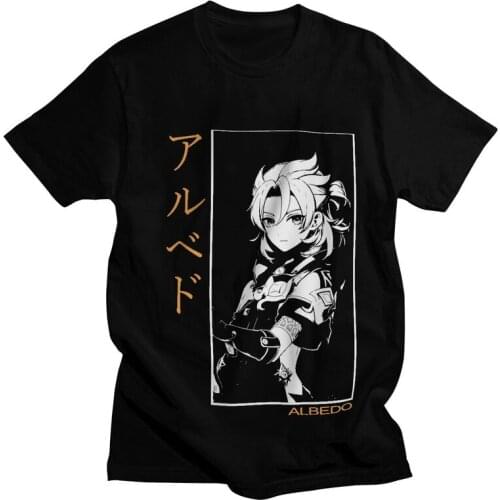 Albedo Genshin Impact Tshirts for Men Short Sleeves Printed T Shirt Funny Anime Game T-shirts Slim Fit Soft Cotton Tee Merch