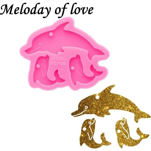 Glossy Dolphin Family Mother/baby Keychain Mold Silicone Resin Mould DIY for Epoxy Making Jewelry Necklace Polymer Clay DY0666