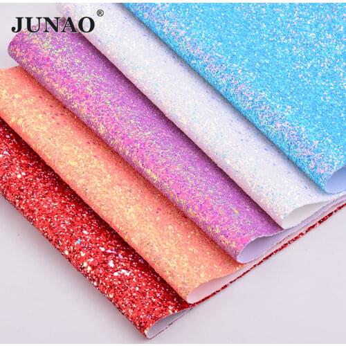 JUNAO 20x34cm Sewing Glitter AB Artificial Leather Trim Synthetic Sequins Fabric Paillette Fake Leather Jewelry Material for DIY