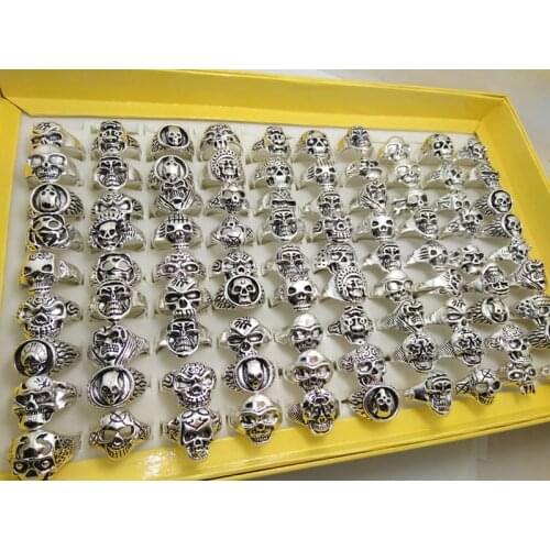 Wholesale 100pcs Styles Top Mix Skull Rings Skeleton Jewelry Mens Gift Party Favor Men Biker Ring Punk Style
