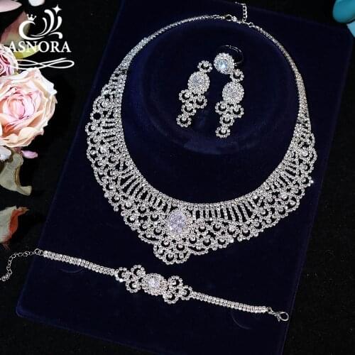 ASNORA Luxury 4 pcs Wedding Jewelry Set African Dubai Bridal CZ Women Party Costume Accessories Earrings Necklace For Women