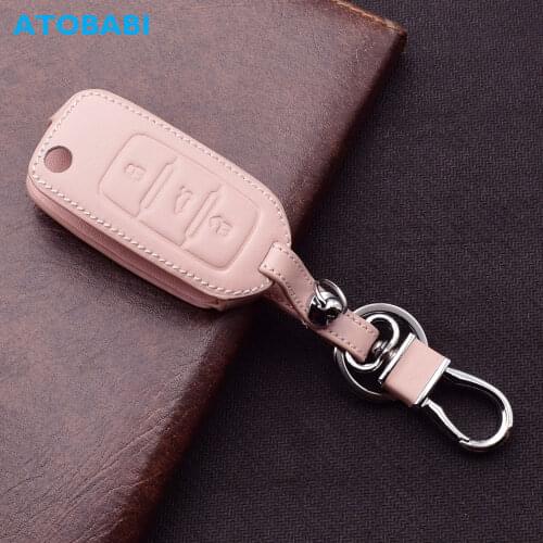 ATOBABI Leather Car Key Case For Volkswagen VW Golf Polo Beetle Passat Skoda SEAT Flip Remote Control Fobs Shell Protector Cover