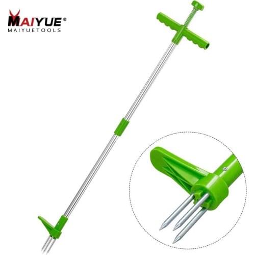 MAIYUE Handled Aluminum Stand Up Weed Puller Killer Tool Stainless Steel Outdoor Claw Weeder