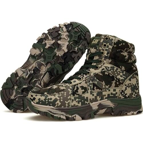 Men Winter Lace-up Canvas Hiking Shoes Non-slip Ice Walking Cotton Shoes Keep Warm Camouflage Tactical Army Shoes Size 36-46