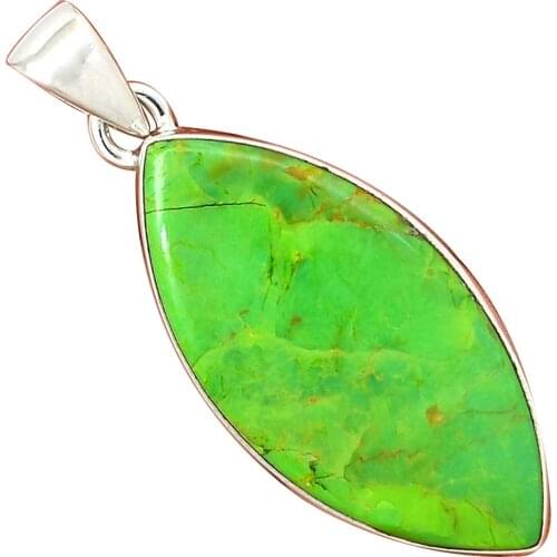 NiaoZaiFei YunZaiKan Genuine Green Mohave Turquoise Pendant 925 Sterling Silver, 44 mm, MHBAP6233