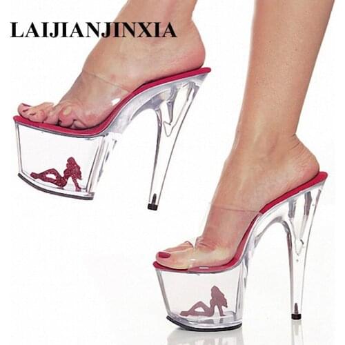 LAIJIANJINXIA New special wild small Dance Shoes, nightclub performance transparent cool slippers, 17 cm Dance Shoes