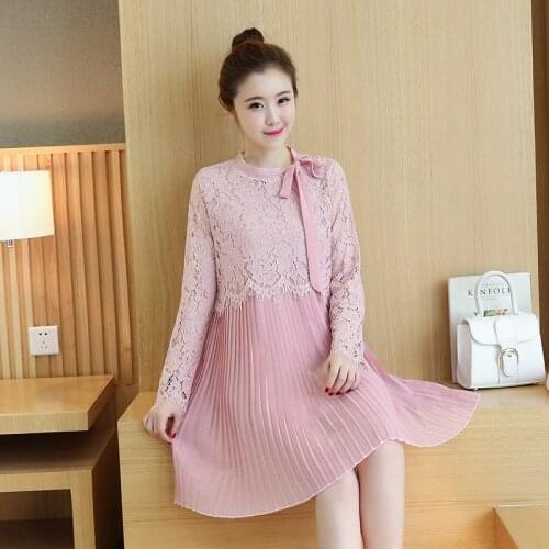 Maternity Clothing New Arrival Cotton Lace Patchwork Bow Casual Plus Size Dresses Clothes for Pregnant Women Pregnancy Clothes