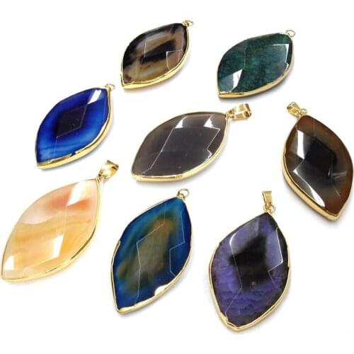 Natural Stone Pendants Horse Eye Shape Faceted Hemming Agated Pendant for Jewelry Making DIY Necklace Accessorie Size 35x60mm