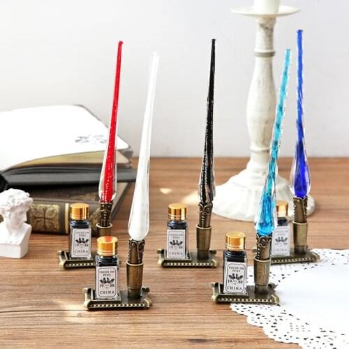 European Retro Glass Dip Pen Crystal Pen Signature Pen With Ink And Pen Holder Gift Pen