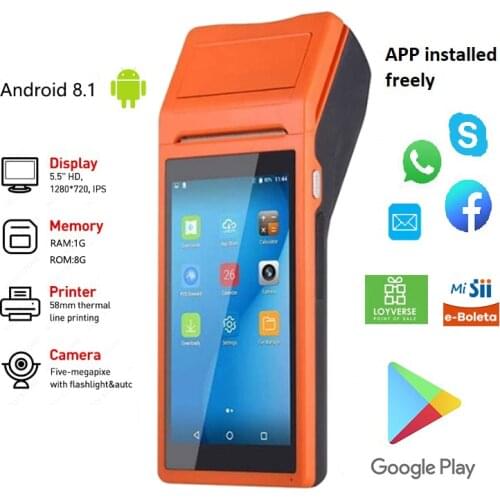 Handheld Android 8.1 Pos Terminal Printer With Bluetooth Thermal Receipt Printer 3G WiFi Mobile Order POS Terminal