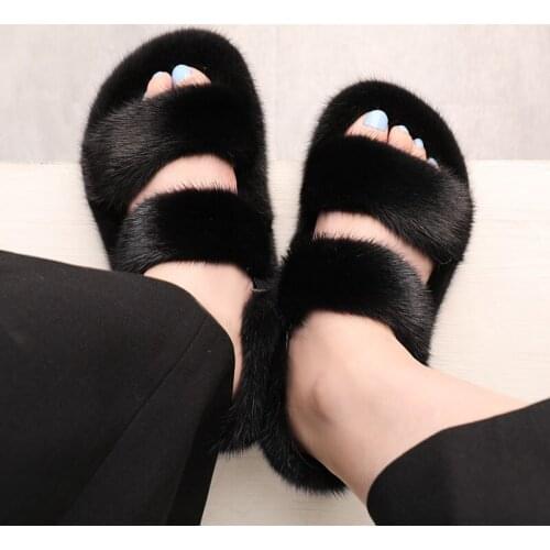 Sandales et pantoufles en fourrure pour femmes