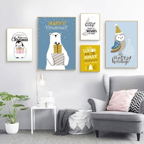 Modern Minimalist Cute Cartoon Polar Bear Poster Print Animal Canvas Painting Picture Home Wall Art Aisle Painting Decoration