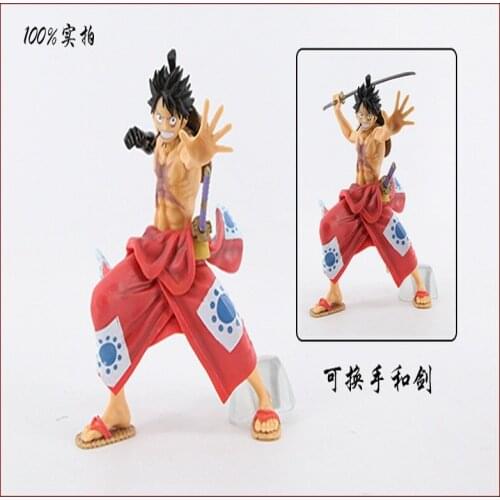 23cm Pirate One Piece Figurines Combat Ver. Interchangeable Hands And Swords Kimono Luffy Figure PVC Action Toy Decoration