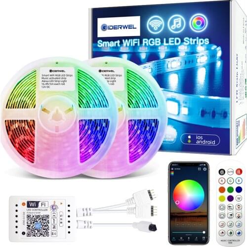 Wifi RGB LED Light Strip DC12V 10M Ambient Light Remote Strip Lights Work with Alexa&Google Assistant for Room Lights Decor