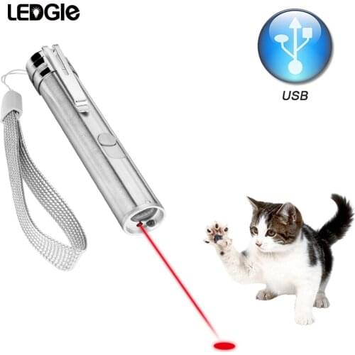 LEDGLE 3 In 1 Laser Pointer FlashlightWith USB Rechargeable LED Flash Light Para Mini Camping Lamp For Cats Pet Training Tool