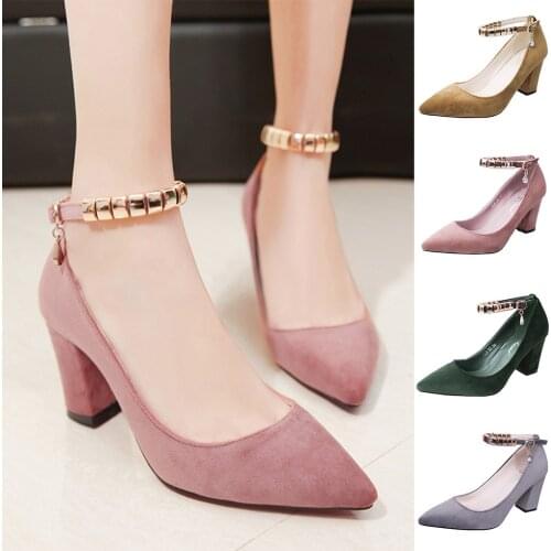 Womens Fashion Casual Pointed Toe High Heels Thick Heels Buckle Strap Shoes Scarpe da donna Buty damskie