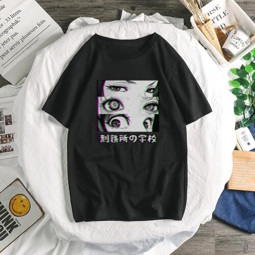Prison School Sad Japanese Demon Slayer Girl Eyes Tops Women Anime Comic Loli Casual INS Streetwear Harajuku Manga Women T-shirt