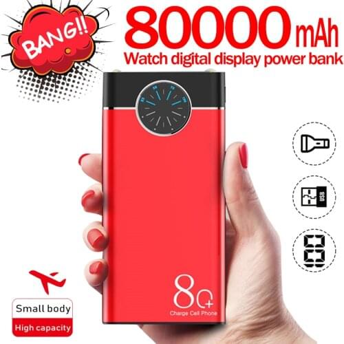 Power Bank 80000mAh Outdoor Portable Large Capacity Power Bank Digital Display LED Light 2USB for IPhone Xiaomi Samsung
