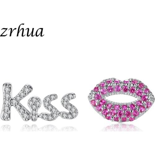 ZRHUA 925 Sterling Silver Cubic Zircon Stone Fashion Women Earrings For Wedding/Engagement Jewelry Kiss Red Mouth Bijoux Brinco