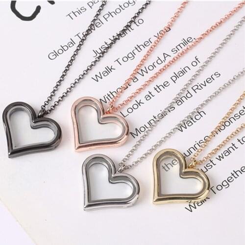 1pc Good Quality Crystal Heart Glass Locket Magnetic Open Pendant Necklace