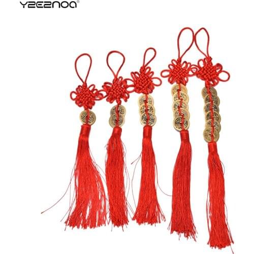 1pc Lucky Feng Shui Copper Coins With Red Chinese Knot Vintage 1/2/3/5/6 Coins Wealth Success Charm Home Car Hanger Decor