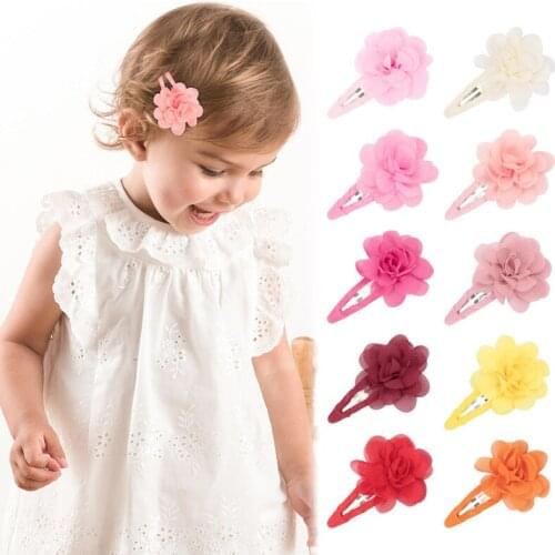10pcs/lot Lovely Handmade Flowers Infant BB Clips Solid Color Floral Baby Bangs Hairpins Sweet Kids Hair Accessories Photo Props
