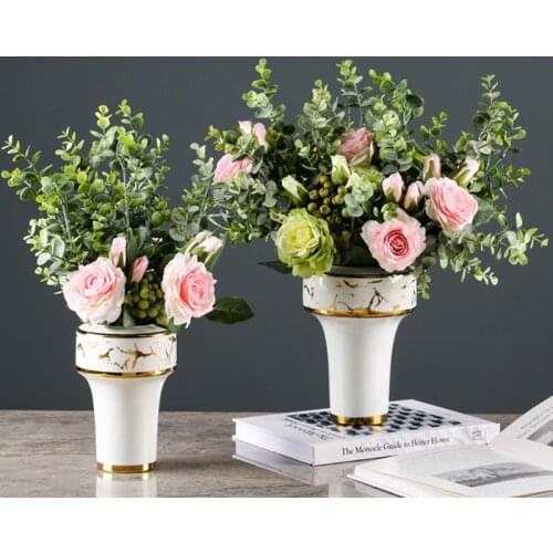 White Ceramic Vase Living Room Desktop Flower Arrangement Creative Coffee Table Accessories Handicraft Home Decoration Modern