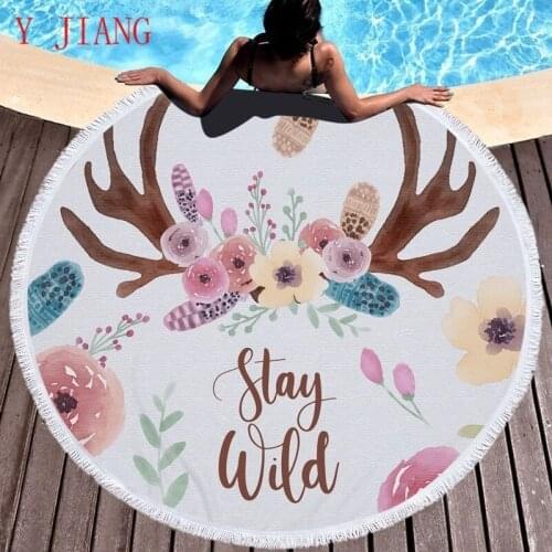 Colorful Feather Round Beach Towel Printed Microfiber With Tassels Travel Tapestry Bath Towels Bohemian Home Decor Kids Play Mat