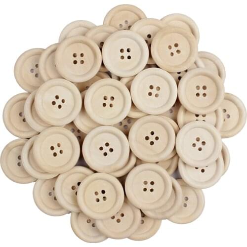 15mm/20mm/25mm 4-Holes Nature Color Wooden Buttons For Craft Round Sewing Button Scrapbook DIY Home Decoration Accessories