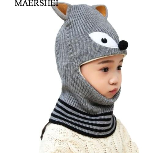Children Hats Kids Beanies Cap Autumn Winter Girls Boys Warm Wool Hooded Hat Baby Fox Siamese Caps