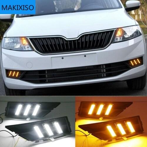 1 Set DRL With Yellow Turning Signal Car DRL LED Daytime Running Light Fog Light For Skoda Rapid 2018