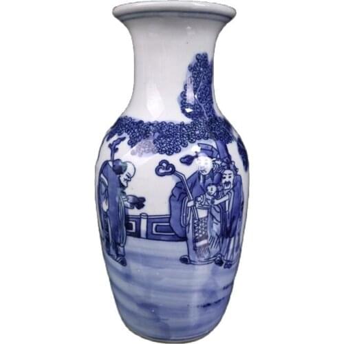 Porcelain blue and white three-star figure painting vase