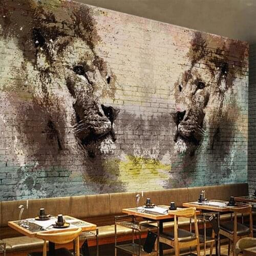 Custom Canvas Wall Cloth Old Street Art Graffiti Lion Street Brick Wall Wall Paper Living Room Decorate Bedroom Wall Coverings