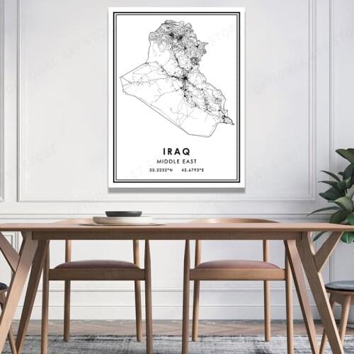 IRAQ Map Abstract Line Canvas Painting Nordic Posters And Prints Wall Art Pictures Living Room Decor