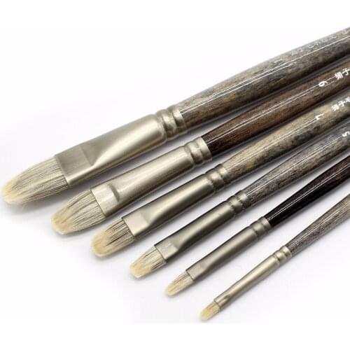 6 pcs Watercolor Painting Mongoose Hair brush Wood grain birch Artist Oil Painting Brushes Acrylic Paint Brush Set Art supplies