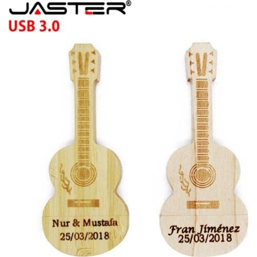 JASTER USB 3.0 promotion creative Free logo wooden 2-color guitar pendriver 4GB/8GB/16GB/32GB/64GB USB flash drive