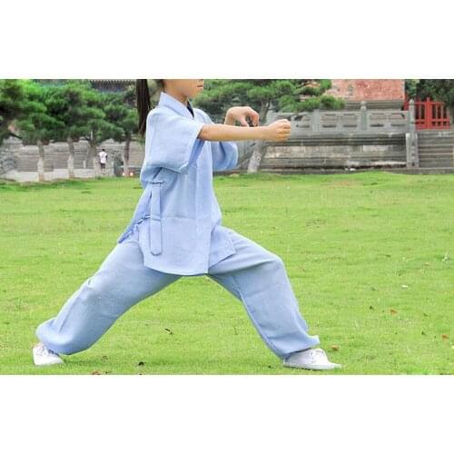 8colors Unisex top quality linen short sleeve Wudang shaolin monks martial arts tai chi suit child kung fu wushu uniforms summer