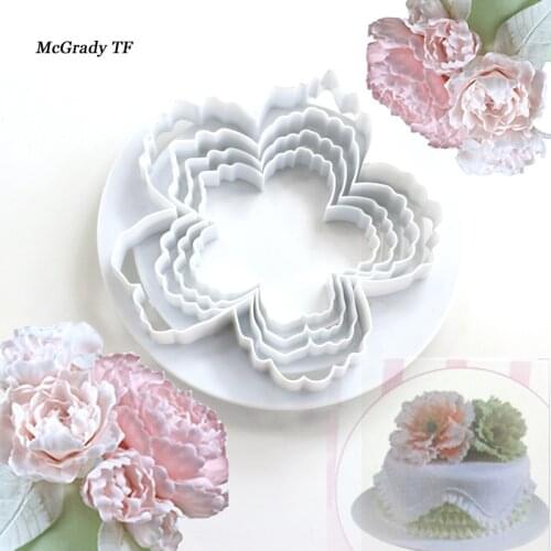 4Pcs/Set Peony Flower Durable Fondant Embosser Cake Cutter Mold Cookie Decorating Fandont Baking & Pastry Tools Cookie Tools