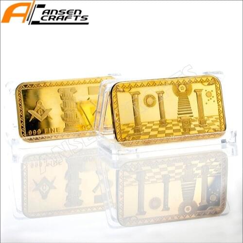 Masonic Faith Hope Charity 999 Fine Gold Clad Bullion Ingot Bar