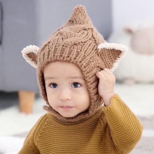 Cute Animal Ear Baby Hat Winter Autumn Ear Protection Hat For Baby Boy Girls Soft Knitted Hat Kids Beanie Cap Toddler Bonnet