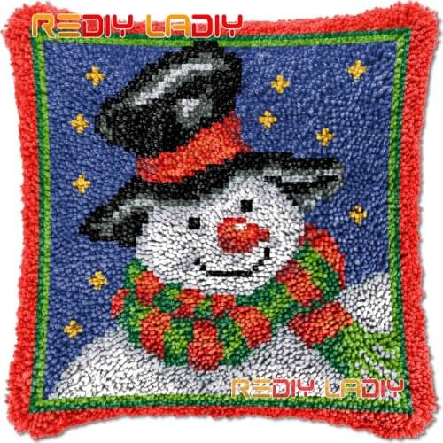 Latch Hook Cushion Snowman DIY Needlepoint Kits Chunky Acrylic Yarn Arts Crocheting Lofty Pillow Case Hobby & Crafts