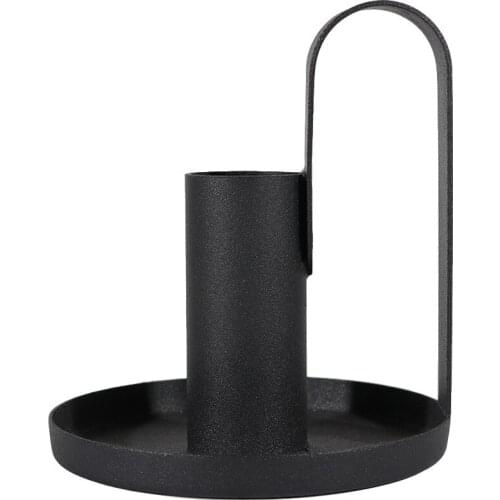 Pack of 2pcs Metal Candle Holder Sand blasting Craft Candlestick Pair 9.5cm Dinner Candle Stand W/ Handle Wedding Birthday Gift