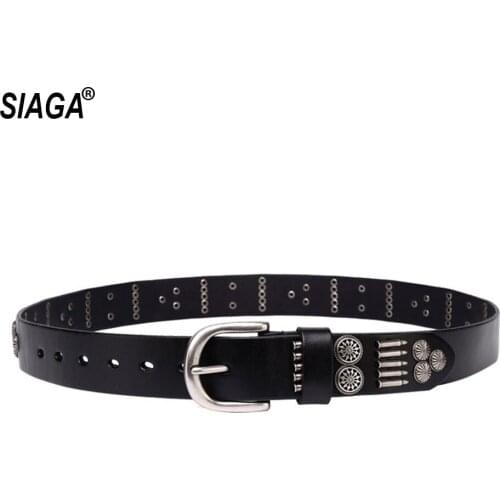 New Style Unisex Punk Personalized Belt Luxury Top Layer Cowhide Leather Rivet Belt for Women Accessories 3.8cm Wide SA003