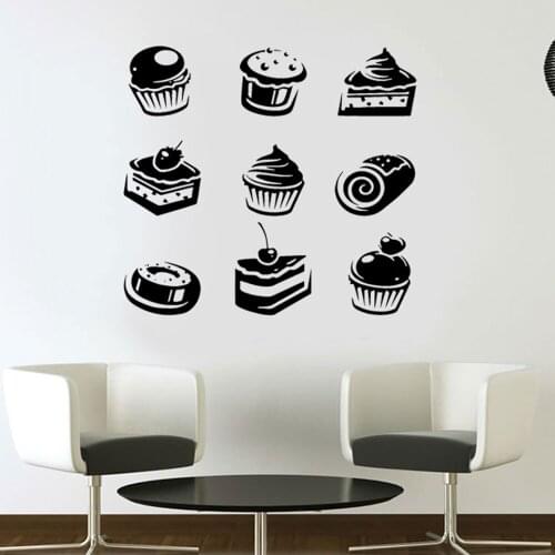 Muffins,Cupcakes,Cake, Sweets, Cafe, Dessert, Waffle,Fast Food,Food,Pastry, Wall Decal Window Sticker Interior Decor Mural M171